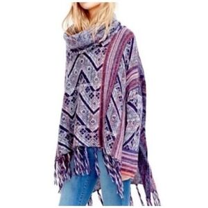 🧶 Free People "Be The One" Oversized Boho Cowl Neck Poncho - Size S